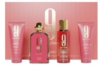 Afnan 9AM Pour Femme - EDP 100 ml + sprchový gel 100 ml + tělový závoj 150 ml + tělové mléko 100 ml