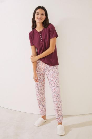 Bavlnené pyžamové tričko women'secret Mix & Match bordová farba, bavlnené