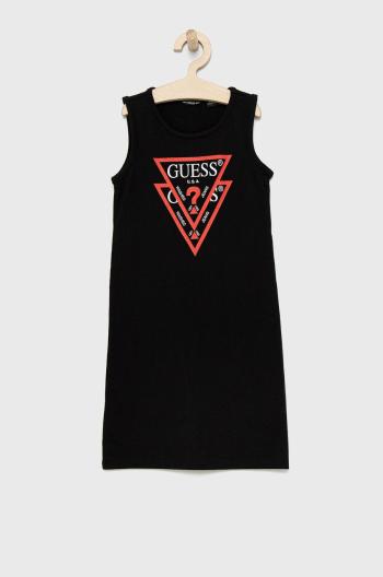 Dievčenské bavlnené šaty Guess čierna farba, mini, rovné