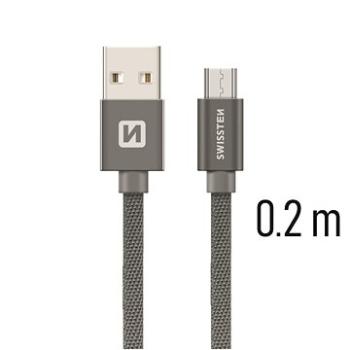 Swissten textilný dátový kábel micro USB 0,2 m sivý (71522102)