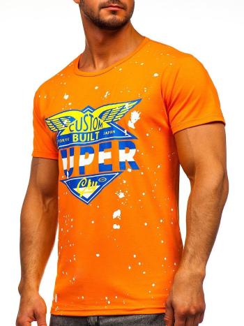 Oranžové pánske tričko s potlačou Bolf KS1967