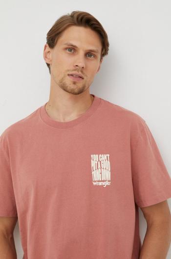 Bavlnené tričko Wrangler ružová farba, s potlačou