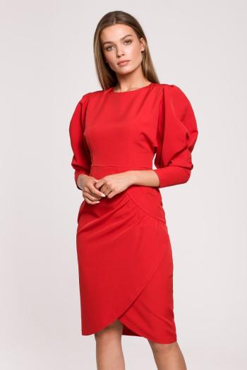 Červené šaty s nariasenými rukávmi S284