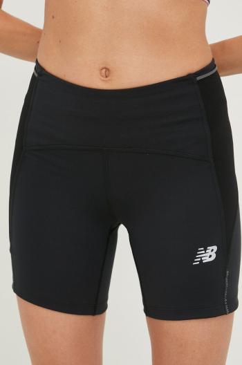 Bežecké šortky New Balance Impact Run dámske, čierna farba, s potlačou, stredne vysoký pás