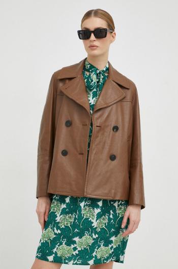 Kožená bunda Weekend Max Mara dámska, hnedá farba, prechodná, oversize