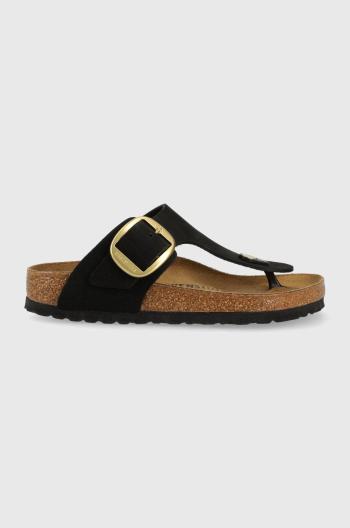 Semišové žabky Birkenstock Gizeh Big Buckle dámske, čierna farba, na plochom podpätku