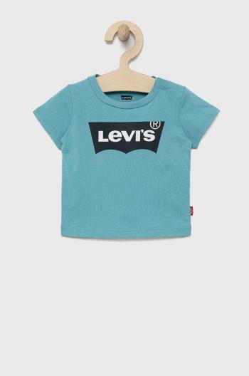 Detské bavlnené tričko Levi's tyrkysová farba, s potlačou