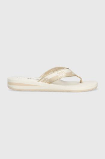 Žabky Tommy Hilfiger TH COLORBLOCK WEBBING SANDAL dámske, béžová farba, na plochom podpätku