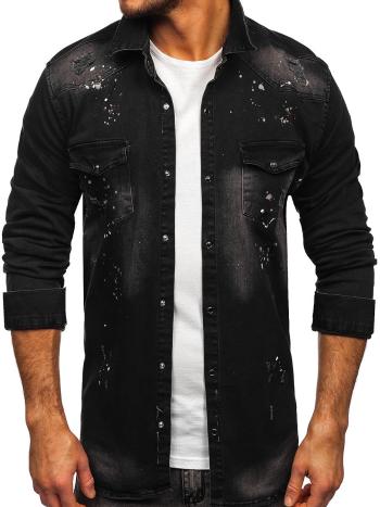Čierna pánska riflová košeľa s dlhými rukávmi Bolf R705