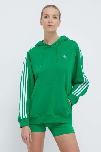 Mikina adidas Originals 3-Stripes Hoodie OS dámska, zelená farba, s kapucňou, s nášivkou, IN8398