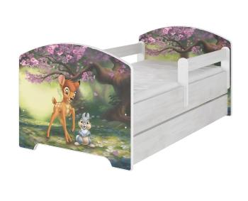 Detská posteľ so zábranou - srnček Bambi - dekor nórska borovica Oskar bed  140x70 cm posteľ bez úložného priestoru