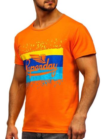 Oranžové pánske tričko s potlačou Bolf KS1966
