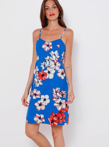 Modré kvetované šaty na ramienka CAMAIEU