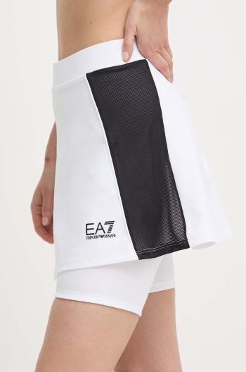 Športová sukňa EA7 Emporio Armani biela farba, mini, áčkový strih