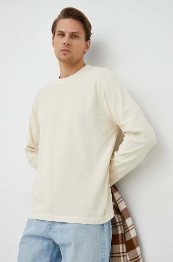 Bavlnené tričko s dlhým rukávom Marc O'Polo béžová farba, jednofarebné