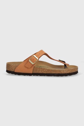 Žabky Birkenstock dámske, hnedá farba, na plochom podpätku