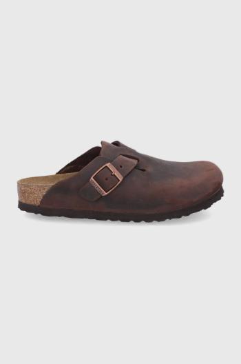 Kožené šľapky Birkenstock Boston dámske, hnedá farba,