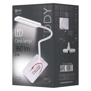 Emos LED stolná lampa Eddy, 6W, 360 lm, stmievateľná + farba svetla, biela