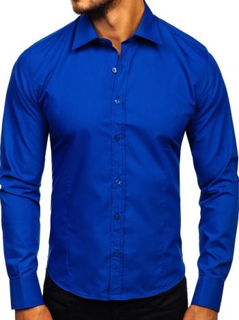 Kráľovsky modrá pánska elegantná košeľa s dlhými rukávmi BOLF 1703