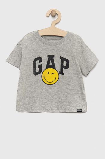 Detské bavlnené tričko GAP x smiley world šedá farba