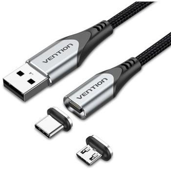 Vention 2-in-1 USB 2.0 to Micro + USB-C Male Magnetic Cable 0.5 M Gray Aluminum Alloy Type (CQMHD)