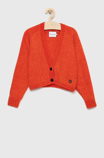 Detský sveter Calvin Klein Jeans oranžová farba, tenký