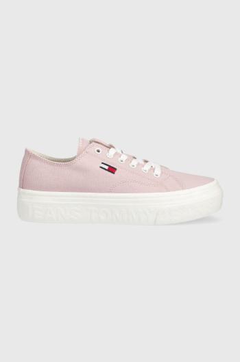 Tenisky Tommy Jeans FLATFORM dámske, ružová farba, EN0EN02173