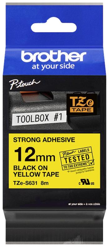 páska extra lepiaca  Brother TZe, TZ TZe-S631  Farba pásky: žltá Farba písma:čierna 12 mm 8 m