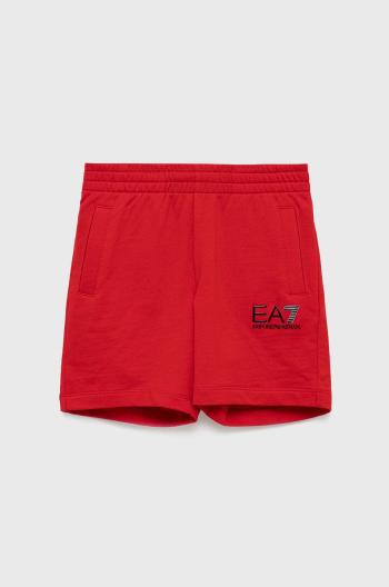 Detské bavlnené šortky EA7 Emporio Armani červená farba, nastaviteľný pás