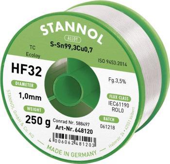 Stannol HF32 3500 spájkovací cín bez olova cievka Sn99,3Cu0,7 250 g 1 mm
