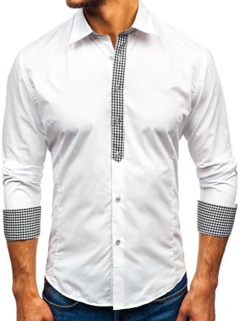 Biela pánska elegantná košeľa s dlhými rukávmi BOLF 0939