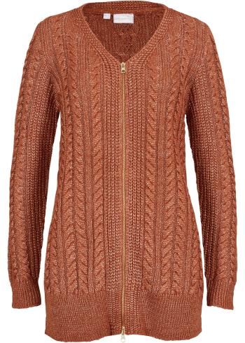 Dlhý pletený sveter s osmičkovým vzorom