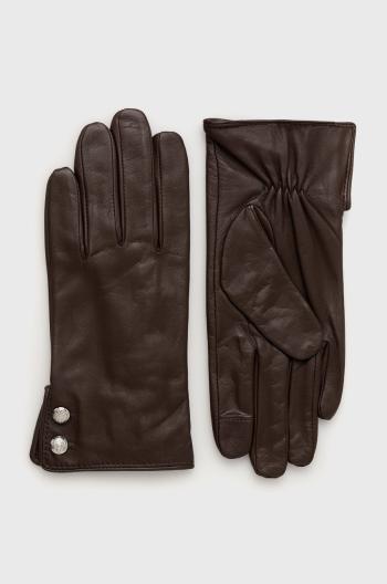 Kožené rukavice Lauren Ralph Lauren dámske, hnedá farba