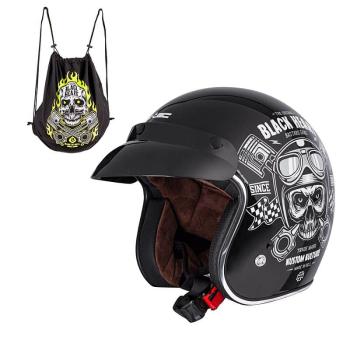 Moto prilba W-TEC Black Heart Kustom Farba Skull Horn, matne čierna, Veľkosť XS (53-54)