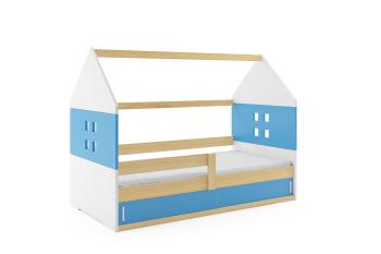 BMS Detská posteľ domček DOMI 1 | borovica s úložným priestorom Farba: Borovica / modrá