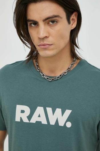 Bavlnené tričko G-Star Raw zelená farba, s potlačou