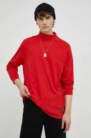 Bavlnené tričko s dlhým rukávom Levi's červená farba, jednofarebné
