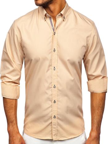 Béžová pánska košeľa s dlhými rukávmi Bolf 20718