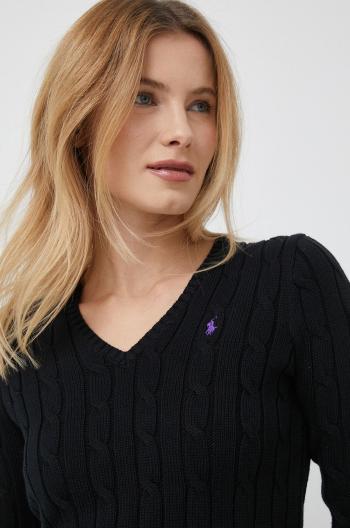 Bavlnený sveter Polo Ralph Lauren dámsky, čierna farba, tenký