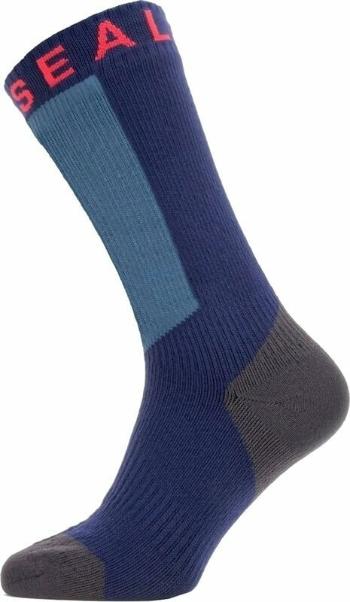 Sealskinz Waterproof Warm Weather Mid Length Sock With Hydrostop Navy Blue/Grey/Red L