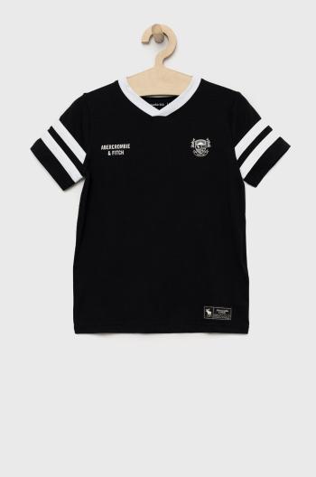 Detské tričko Abercrombie & Fitch čierna farba, s potlačou