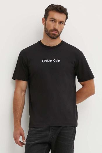 Bavlnené tričko Calvin Klein pánske, čierna farba, vzorované