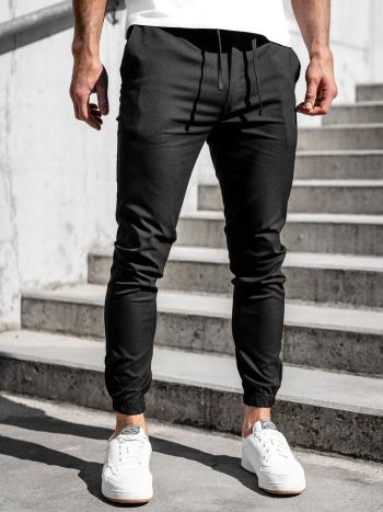 Czarne spodnie materiałowe joggery męskie Denley 0011