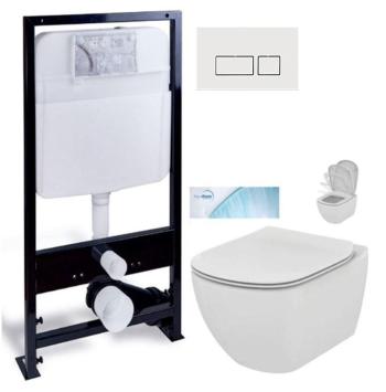 PRIM - predstenový inštalačný systém s bielym tlačidlom 20/0042 + WC Ideal Standard Tesi so sedadlom SoftClose, AquaBlade PRIM_20/0026 42 TE1