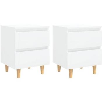 Nočné stolíky nohy z borovice 2 ks biele vysoký lesk 40 × 35 × 50 cm (805864)