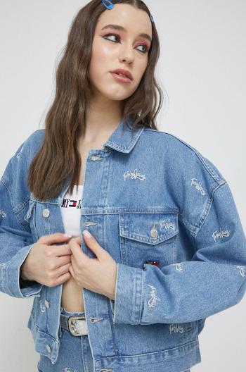 Rifľová bunda Tommy Jeans dámska, prechodná, oversize