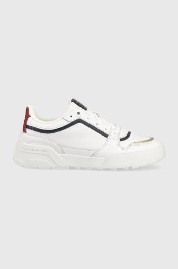 Kožené tenisky Tommy Hilfiger LOW TH BASKET SNEAKER béžová farba