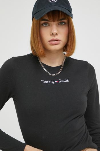 Bavlnené tričko s dlhým rukávom Tommy Jeans čierna farba,