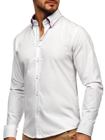 Biela pánska elegantná košeľa s dlhými rukávmi BOLF 2705
