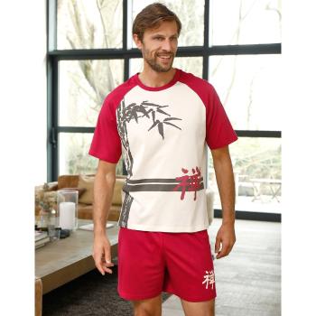 Blancheporte Pyžamo so šortkami s motívom bambusu ražná/bordó 137/146 (4XL)
